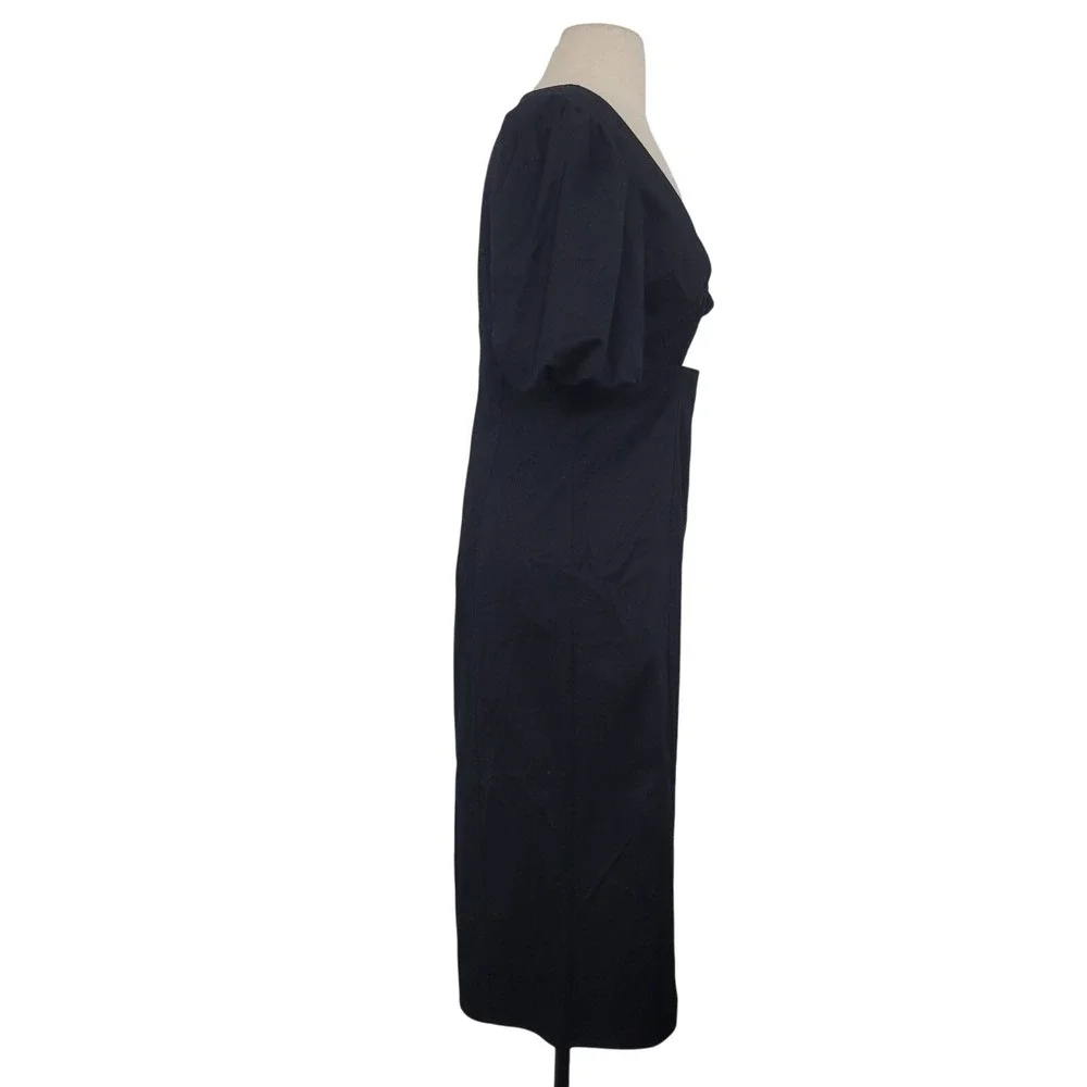 NWT J Crew‎ Collection Cutout Puff Sleeve Midi Dress Sz 4 Black Cotton Office